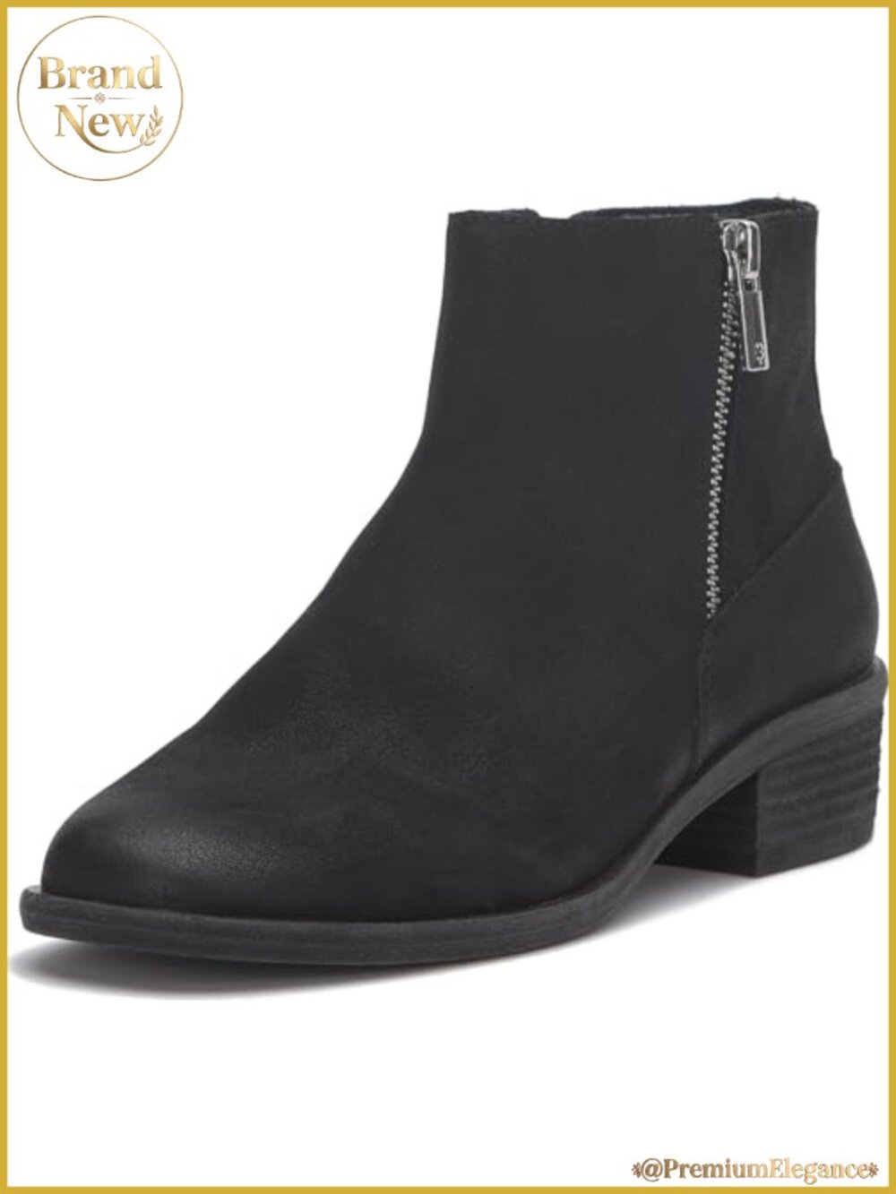 Nubuck Ankle Bootie With Stacked Heel Almond Toe Casual